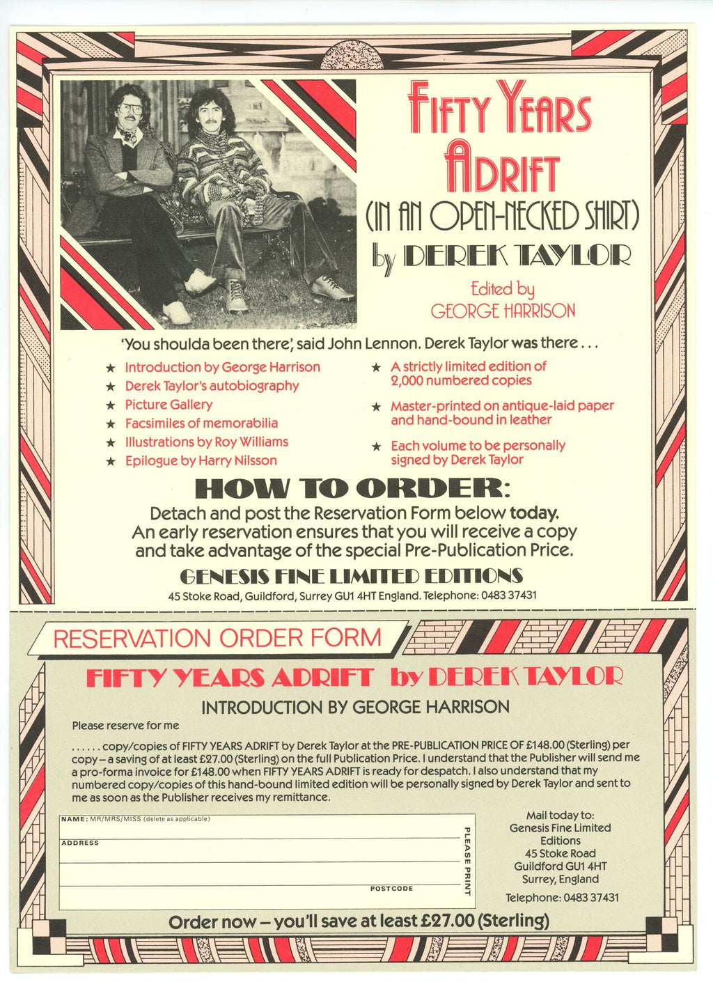 Genesis Publications 50 years adrift Order promo kit
