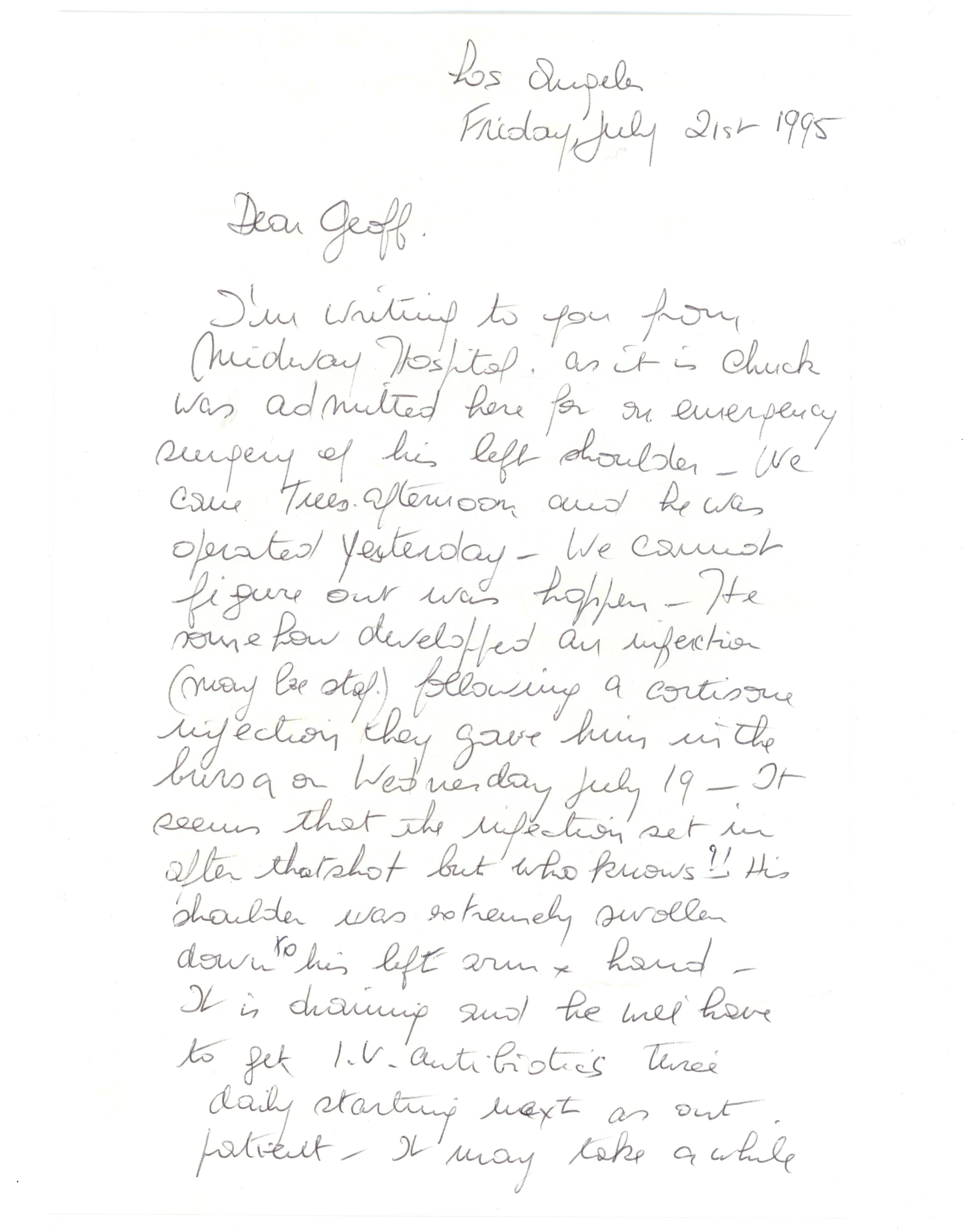 A letter sent to Geoff Emerick 1995