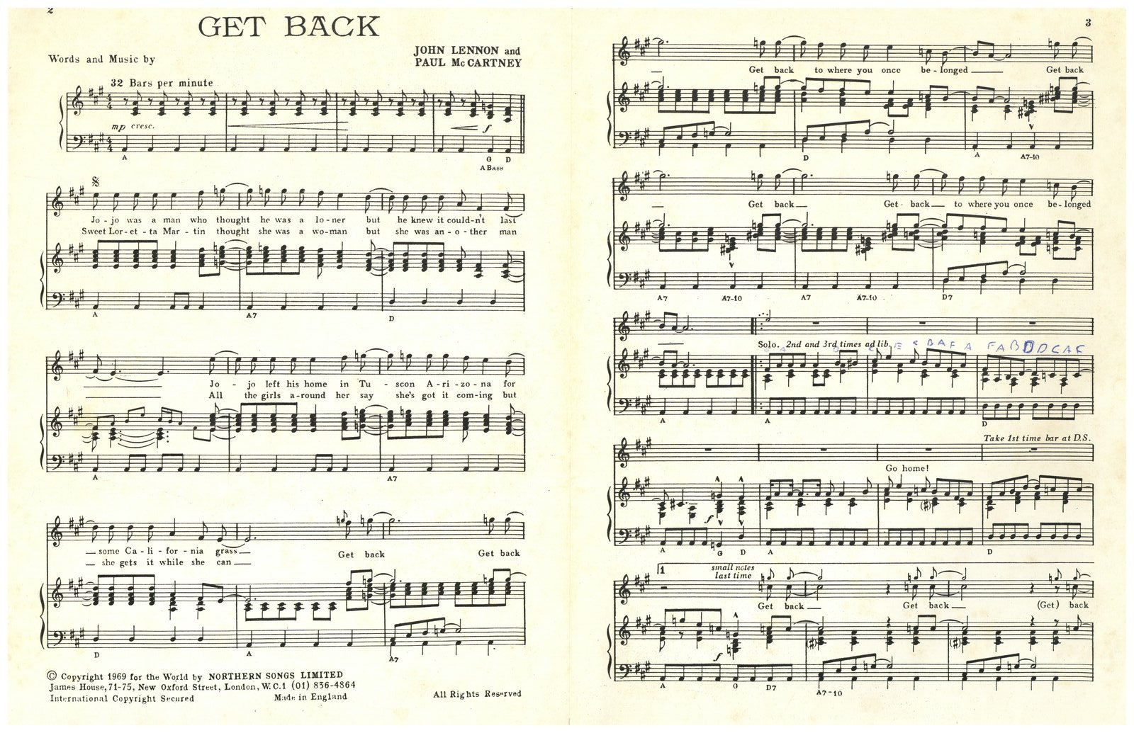 The Beatles “Get Back” sheet music