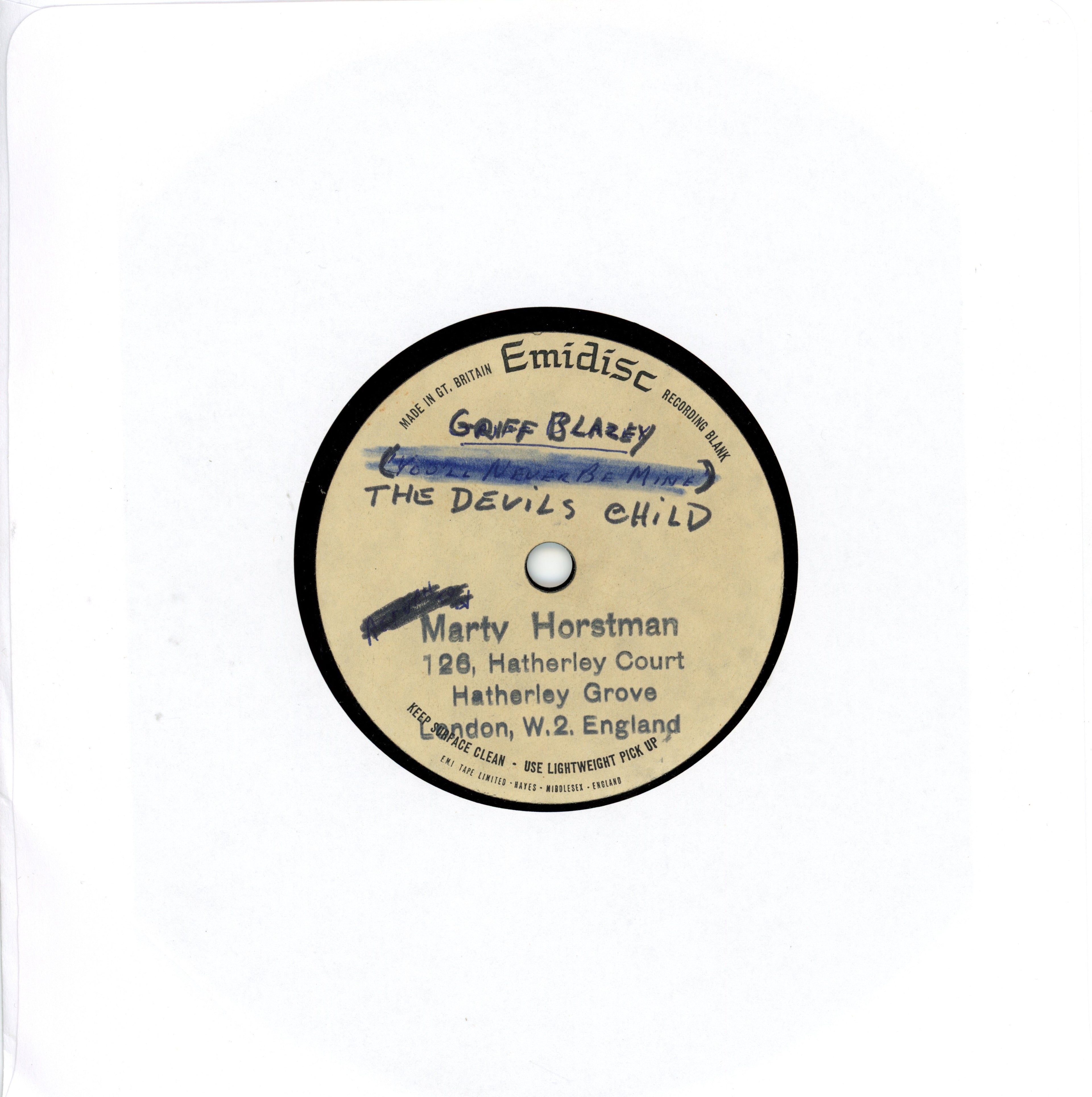 Griff Blazey – “The Devil’s Child” 1968 Acetates sent to George Martin