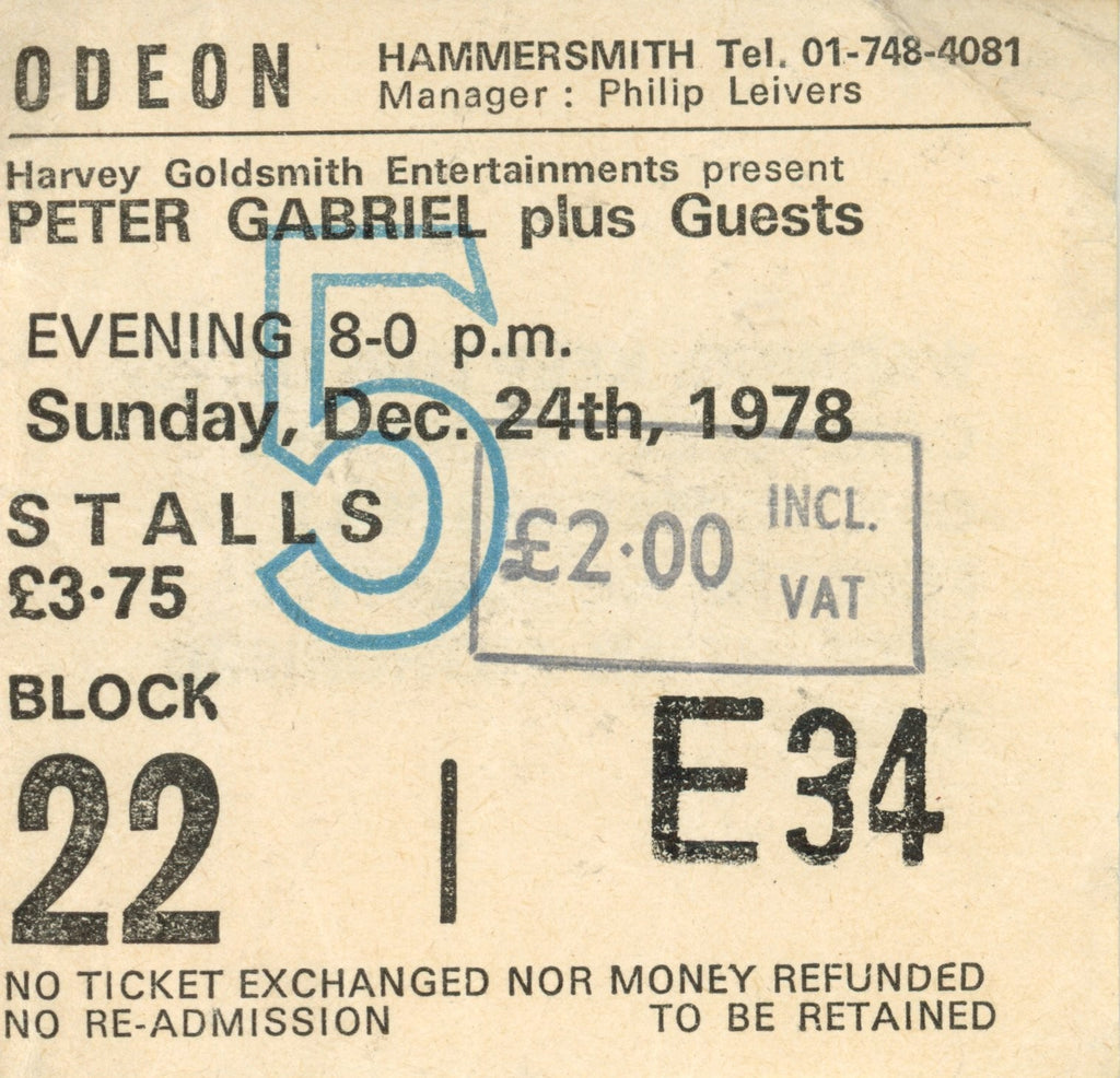 Peter Gabriel Hammersmith Odeon negative photographs and tickets