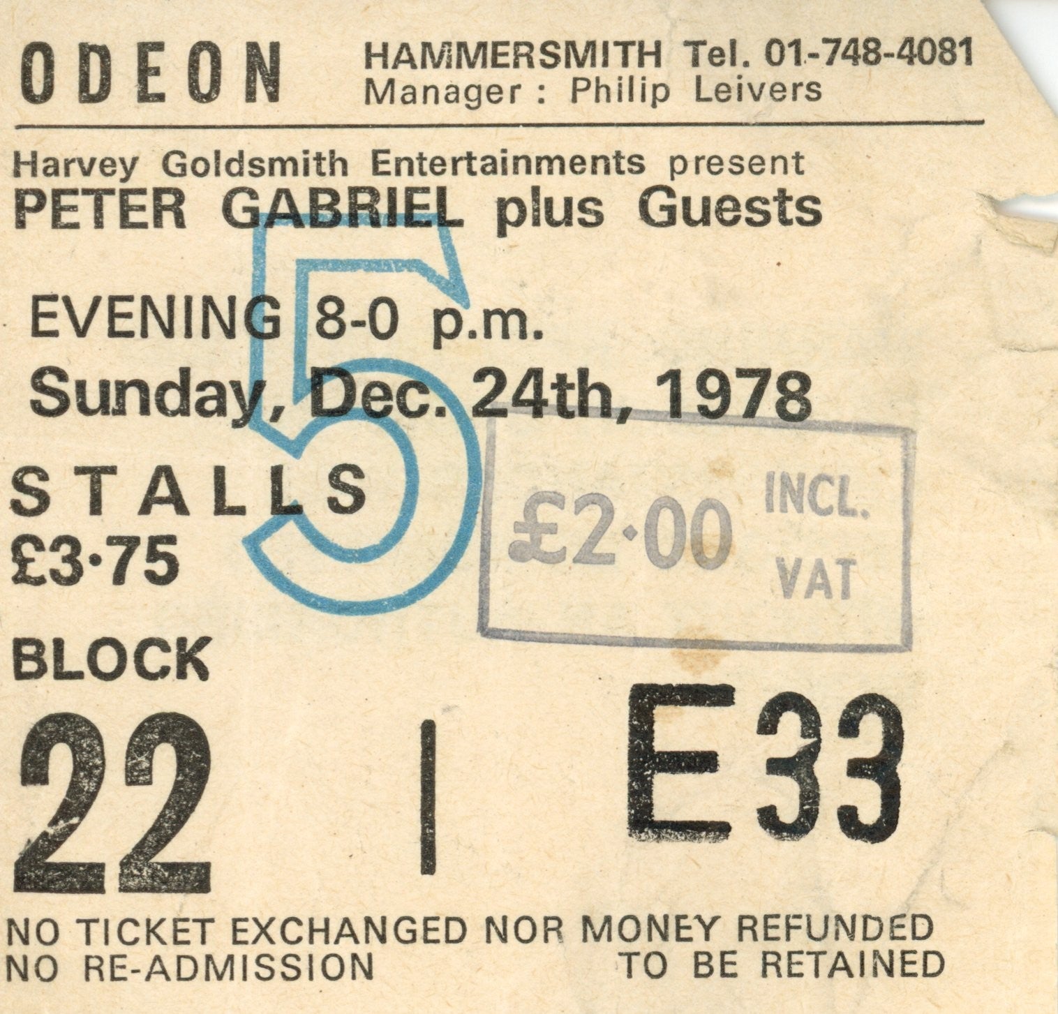 Peter Gabriel Hammersmith Odeon negative photographs and tickets