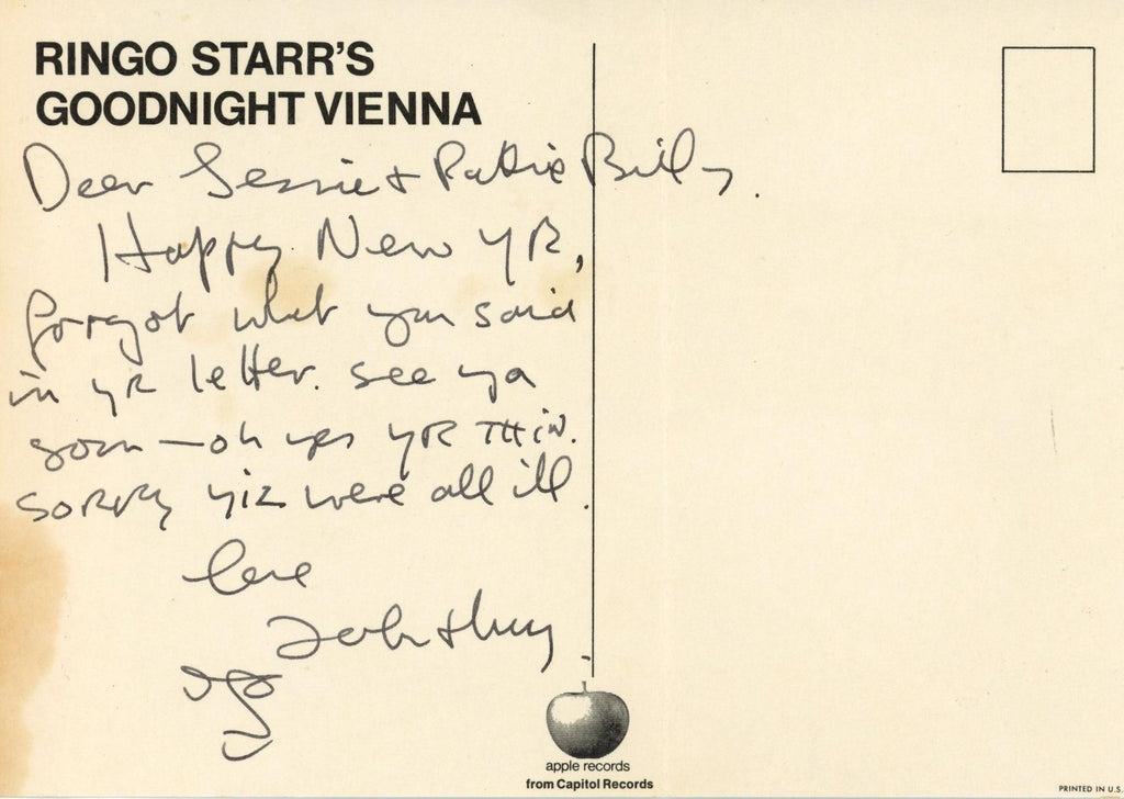John Lennon 1975 lost weekend Handwritten postcard