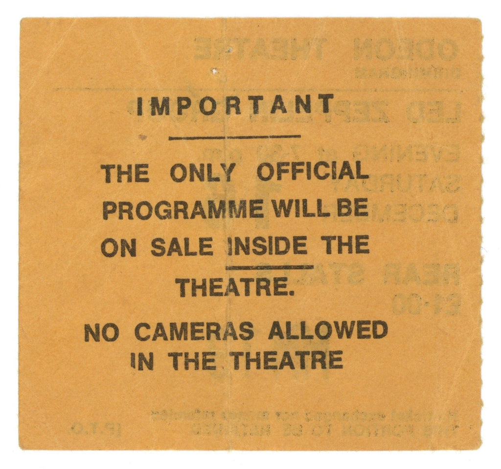 Led Zeppelin Ticket Stub Birmingham 1972