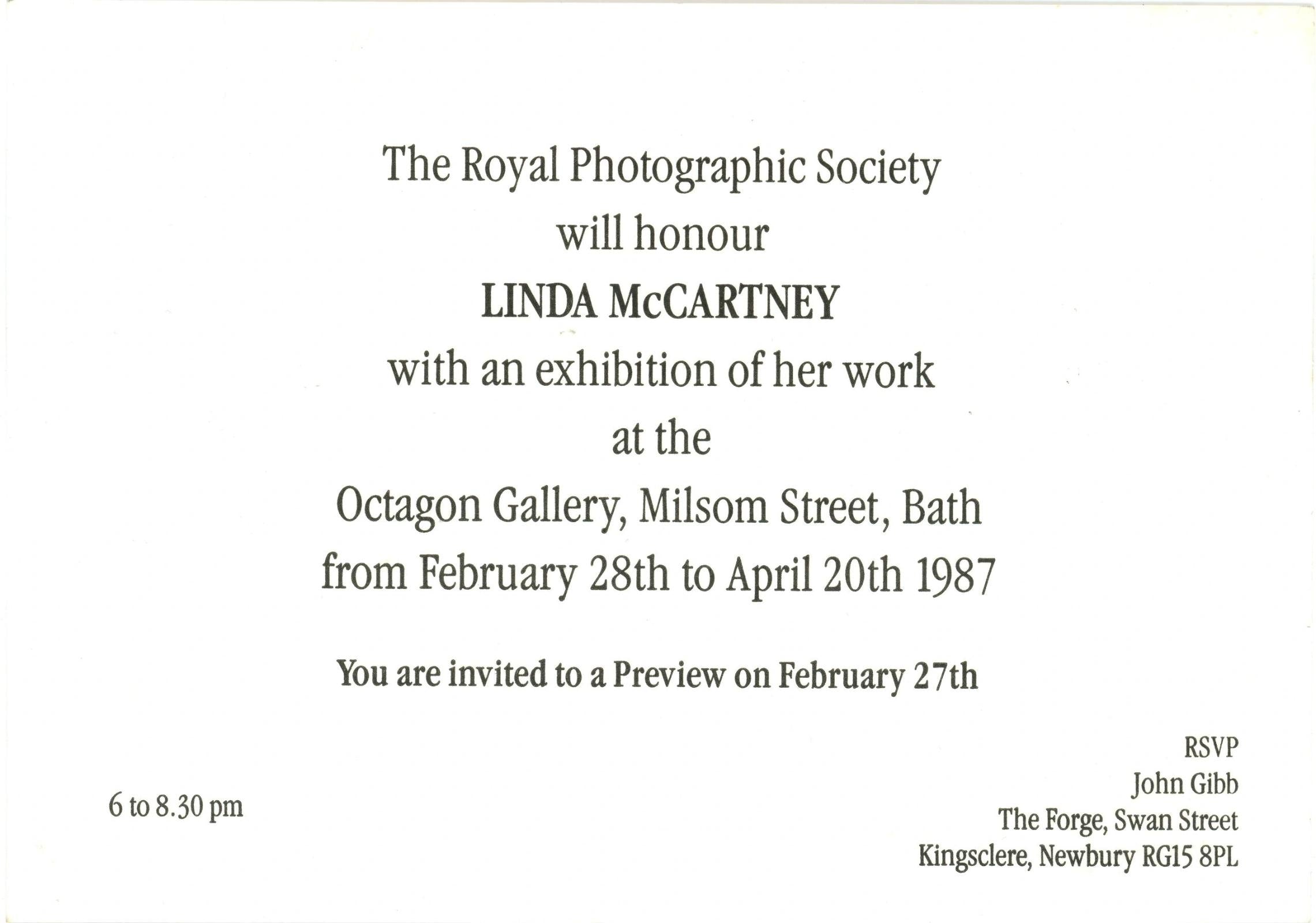 Linda McCartney royal photographic society art exhibition preview programme and invitation