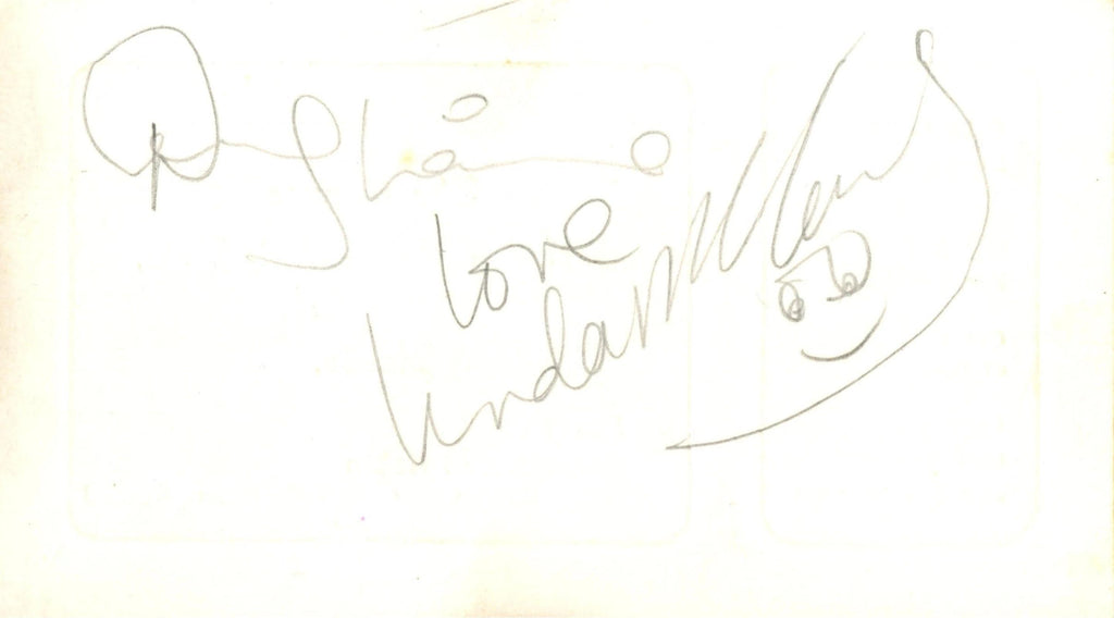 Linda McCartney and Denny Laine signed business card 1979