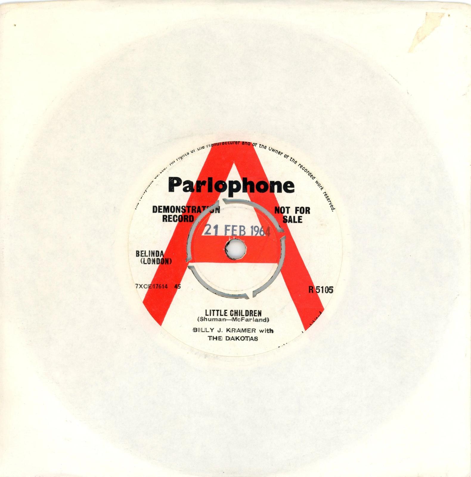 Billy J Karmer with The Dakotas 1964 Little Children Parlophone A Label Demo 7 Inch
