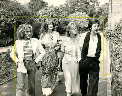 An original press photograph Paul and Linda McCartney, Roger Daltrey and Heather Taylor 1976