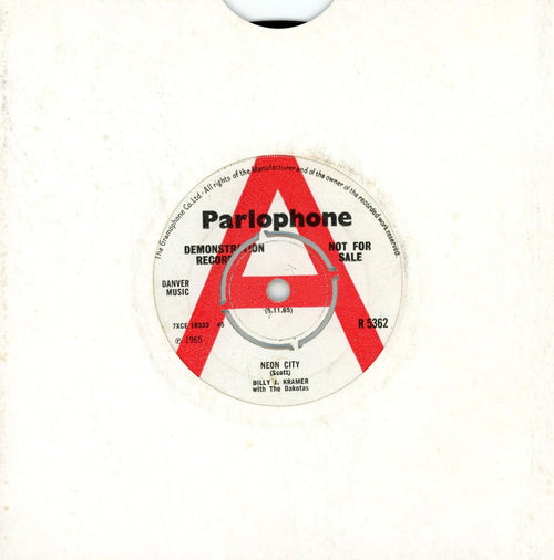 Billy J Karmer with The Dakotas 1965 Neon City Parlophone A Label Demo 7 Inch