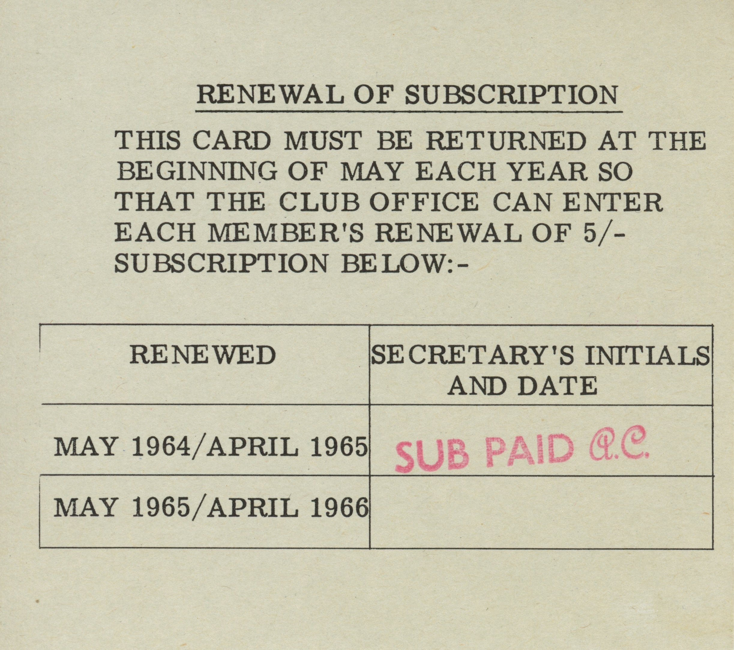 Official Beatles Fan Club membership card
