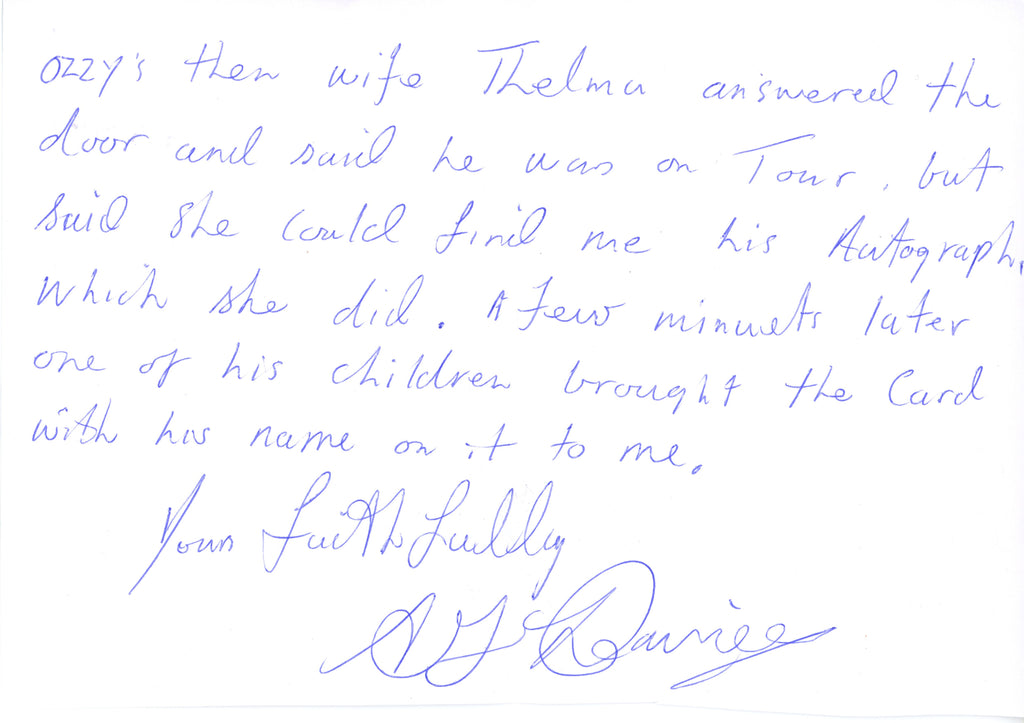 John Ozzy Osbourne autograph 1974