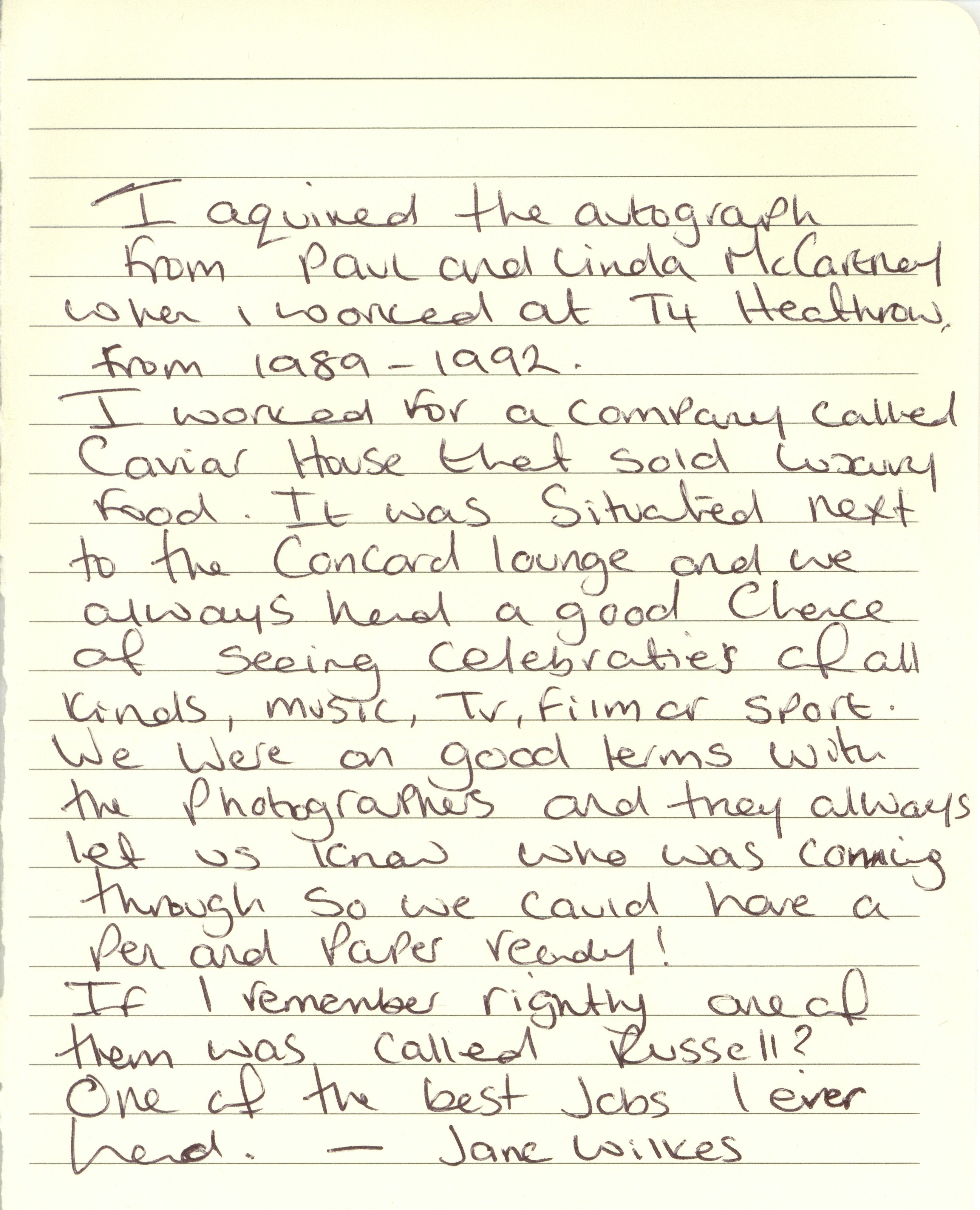 Paul and Linda McCartney autographs 1990s