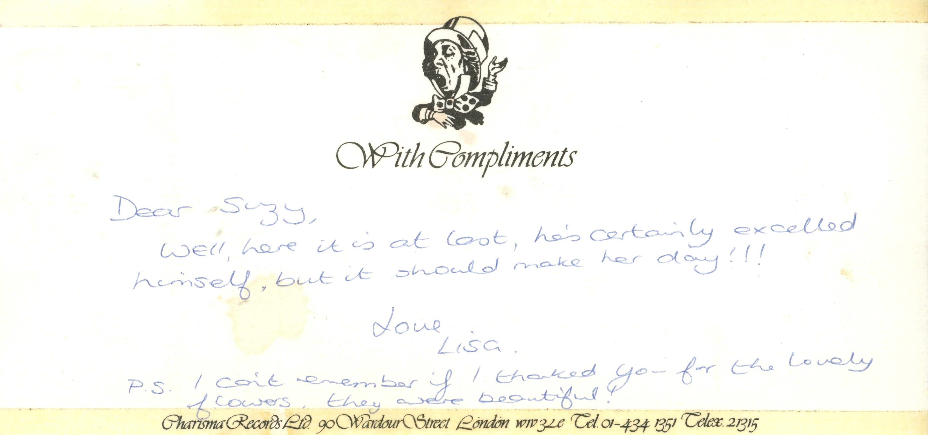 Peter Gabriel Handwritten Birthday poem