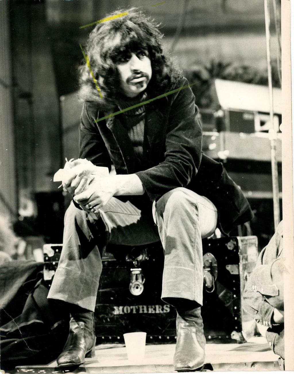 A press photograph of Ringo Starr on the set of “200 Motels”
