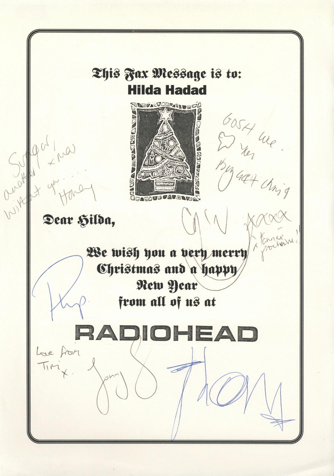 Radiohead signed Christmas and New Year Fax Message