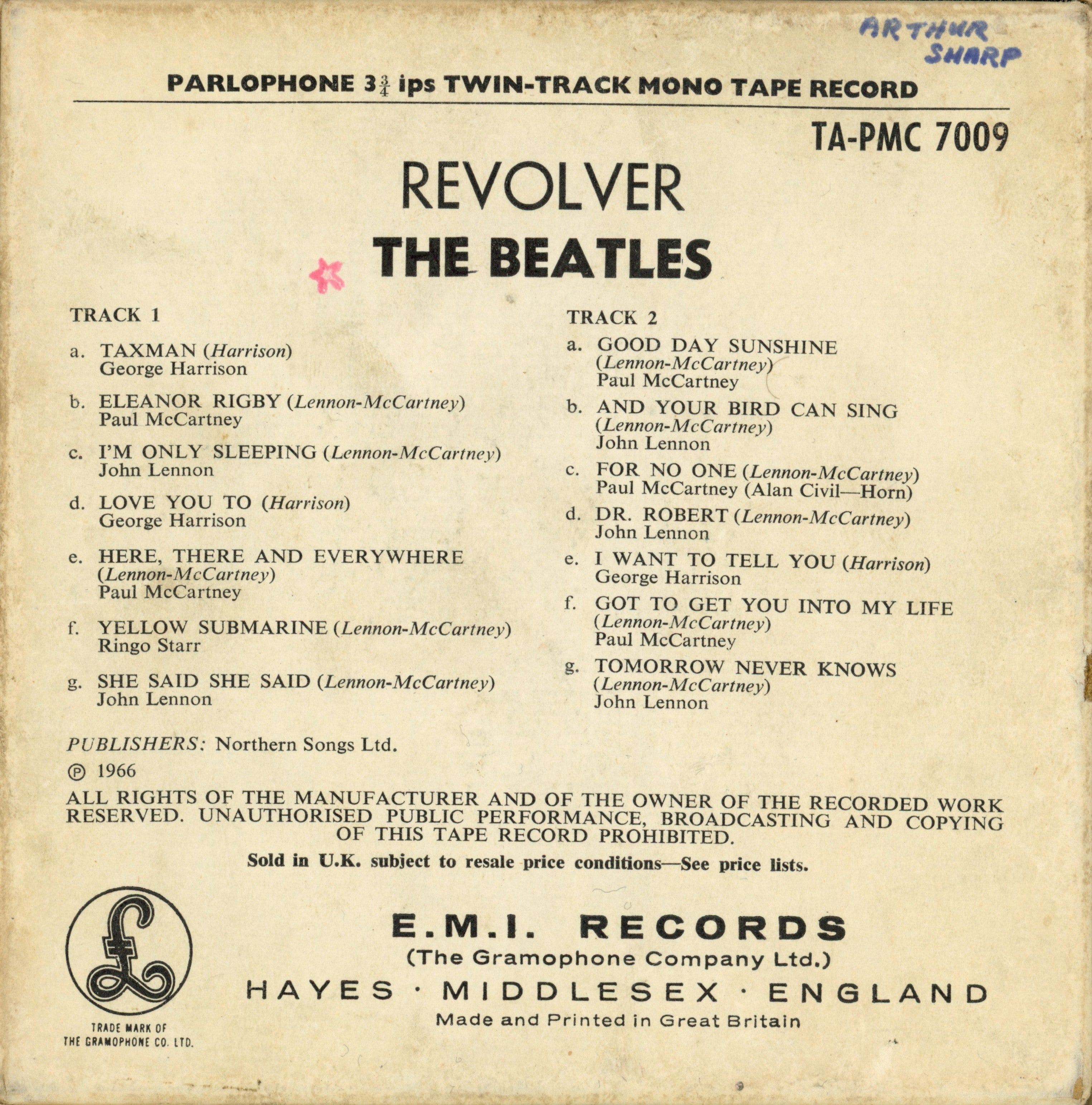 The Beatles 1966 Revolver Reel to Reel Tape