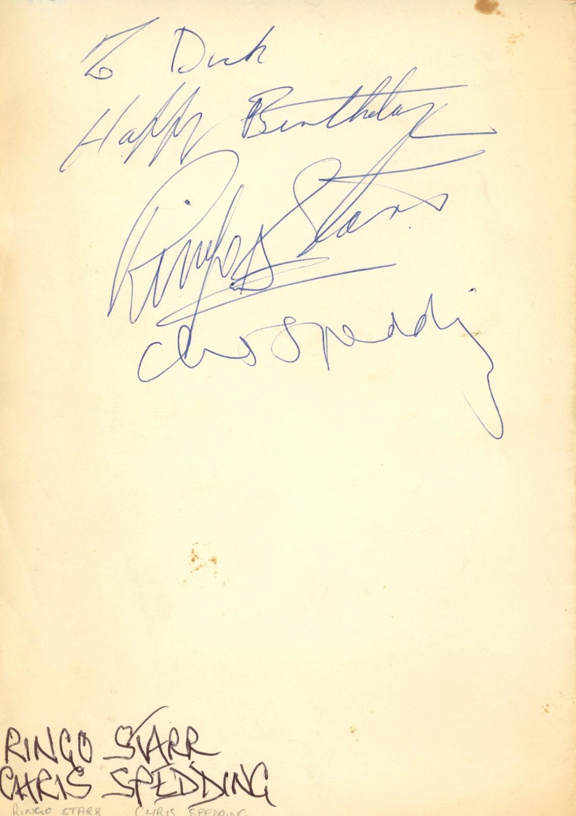 Ringo Starr and Chris Spedding Autograph 1984