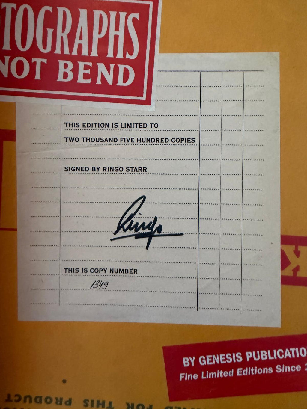 Genesis publication Ringo Starr Photograph collector’s edition 2013