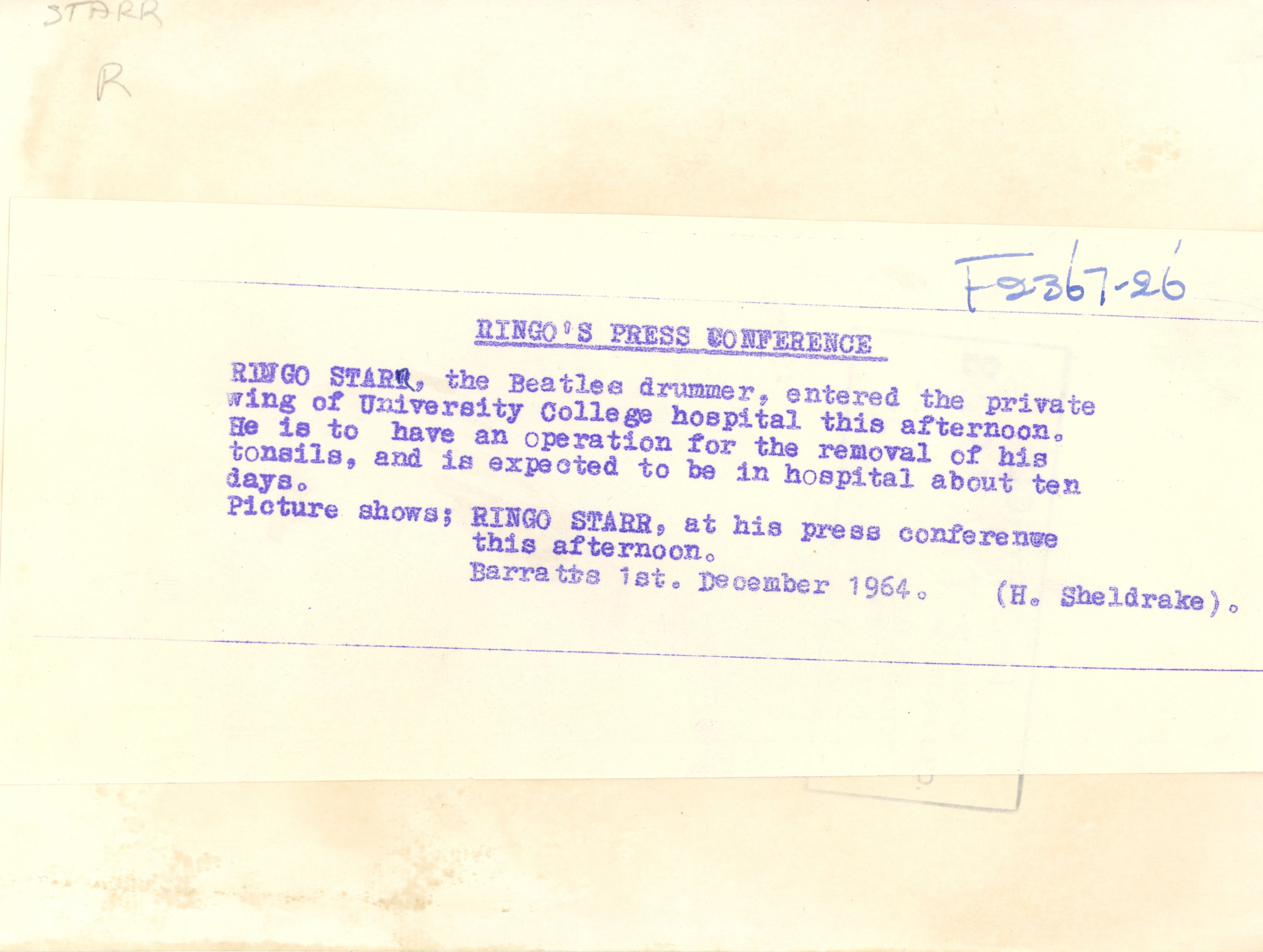Ringo Starr photograph 1964