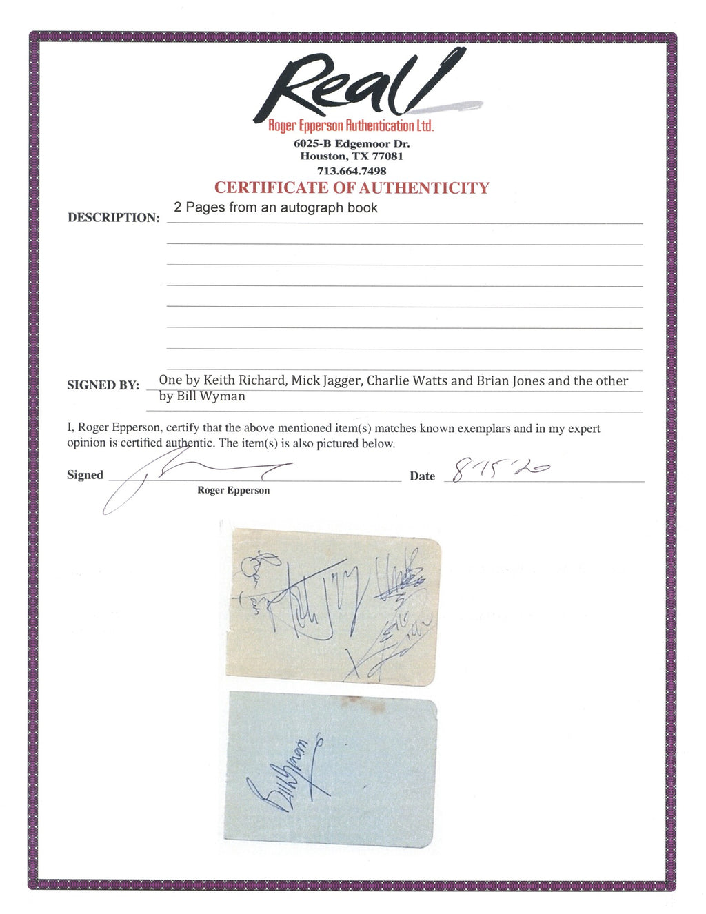 Rolling Stones Autographs 1964