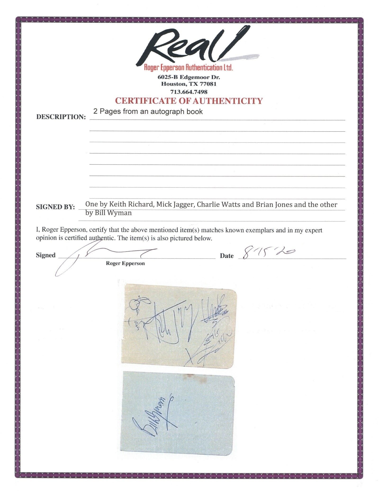 Rolling Stones Autographs 1964