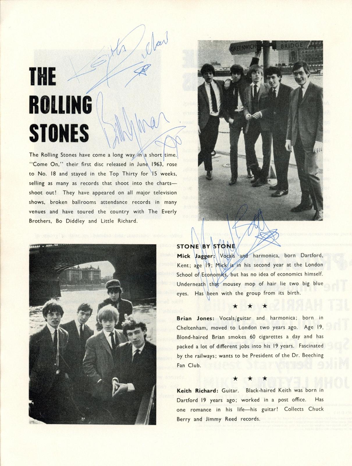 The Rolling Stones Autographed 1964 Tour Programme