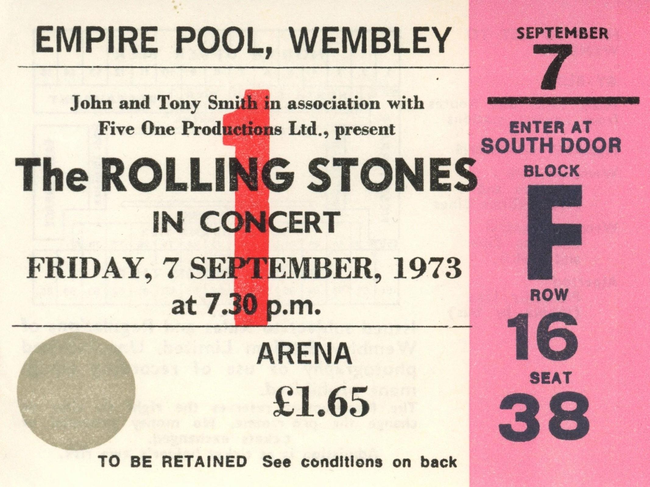 The Rolling stones Empire pool concert ticket stub 1973