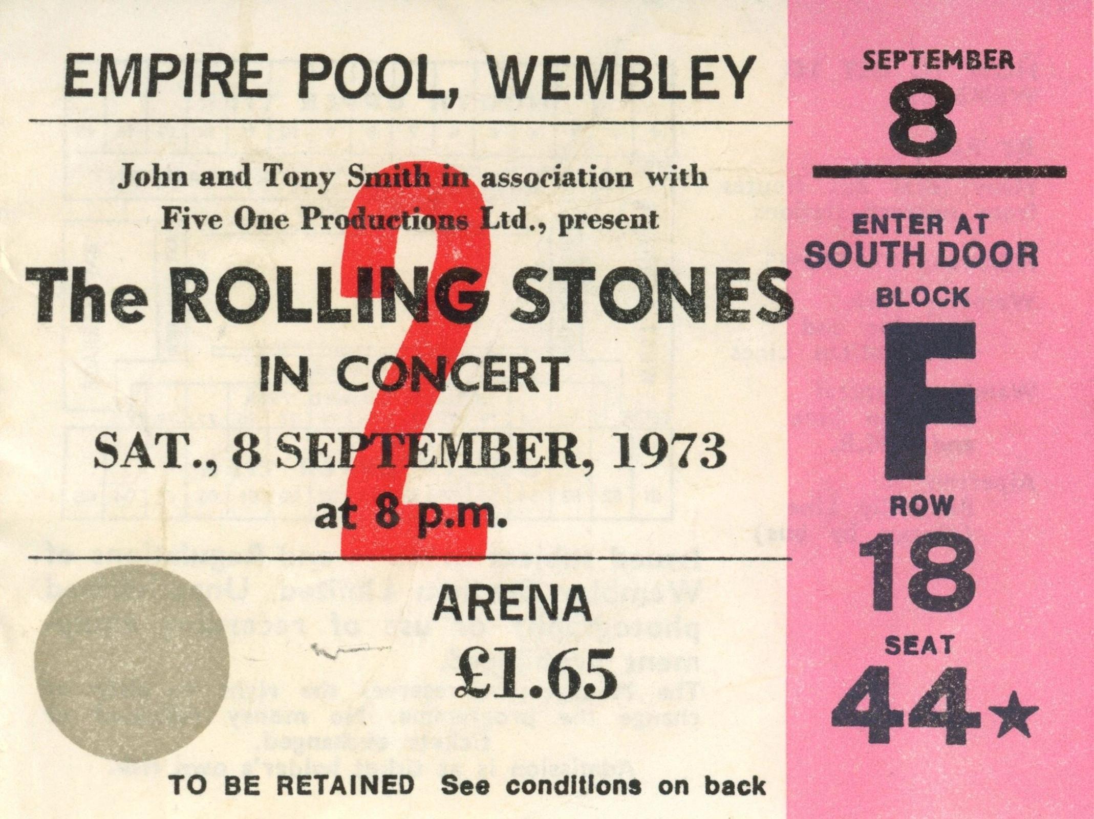 The Rolling stones Empire pool concert ticket stub 1973