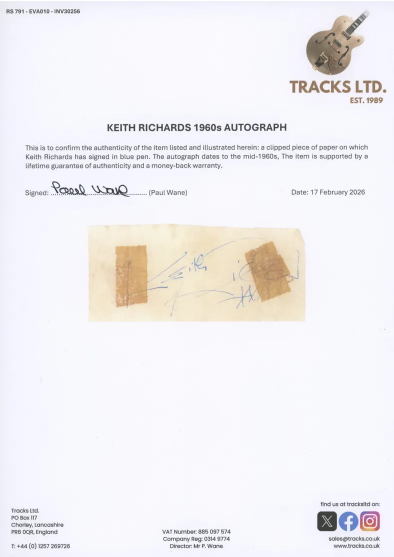 Keith Richards Autograph 1963