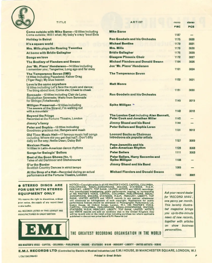 Parlophone/EMI record catalogue 1963