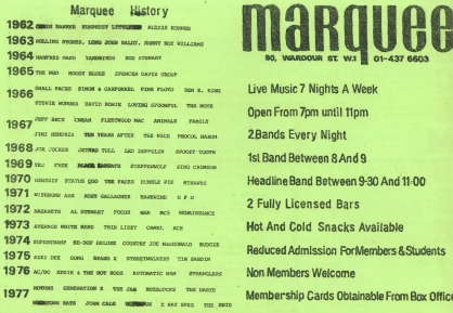 Marquee Club, London — December 1979 Handbill