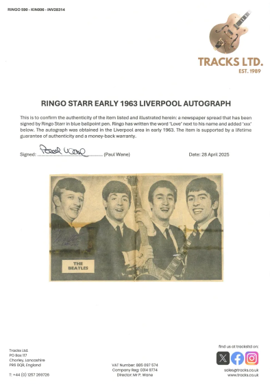 Ringo Starr 1963 Liverpool autograph