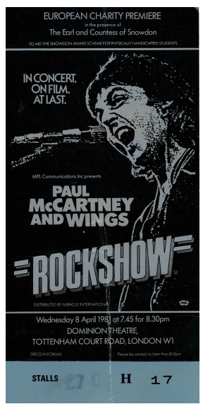 Paul McCartney signed Rockshow premier ticket 1981