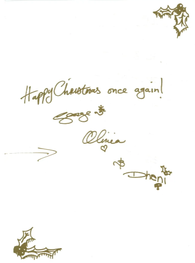 George Harrison Signed Christmas Card to Hilary Gerrard
