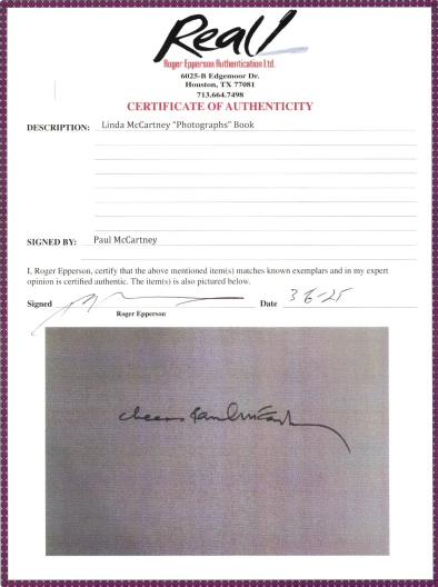 Paul McCartney signed The Photographs by Linda McCartney Hardback Book 2008