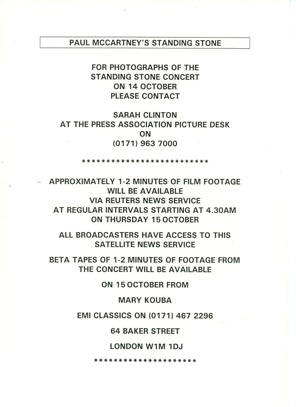 Paul McCartney Standing Stone Press Kit 1997