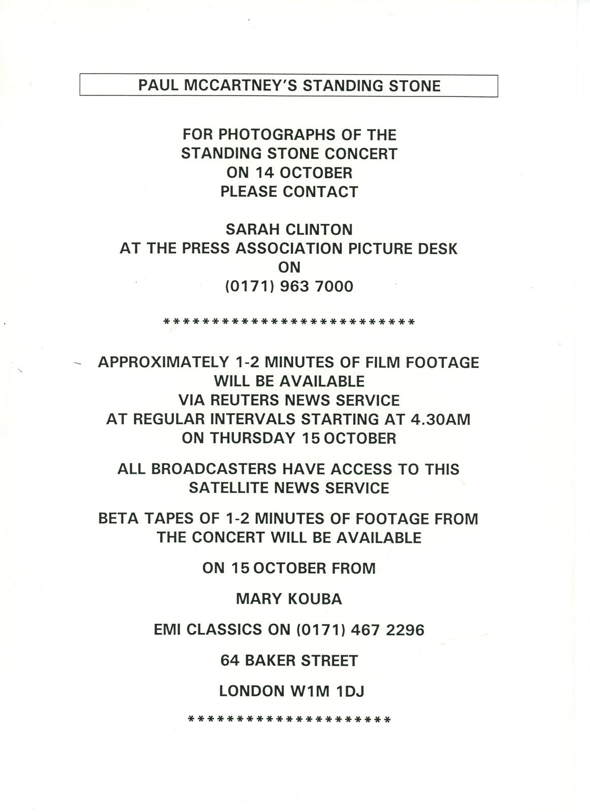 Paul McCartney Standing Stone Press Kit 1997