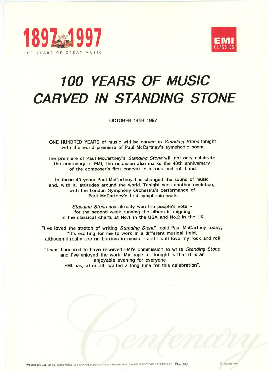 Paul McCartney Standing Stone Press Kit 1997