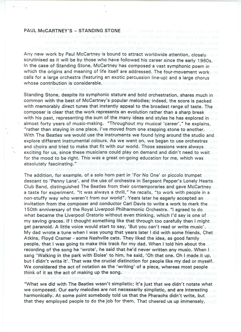 Paul McCartney Standing Stone Press Kit 1997
