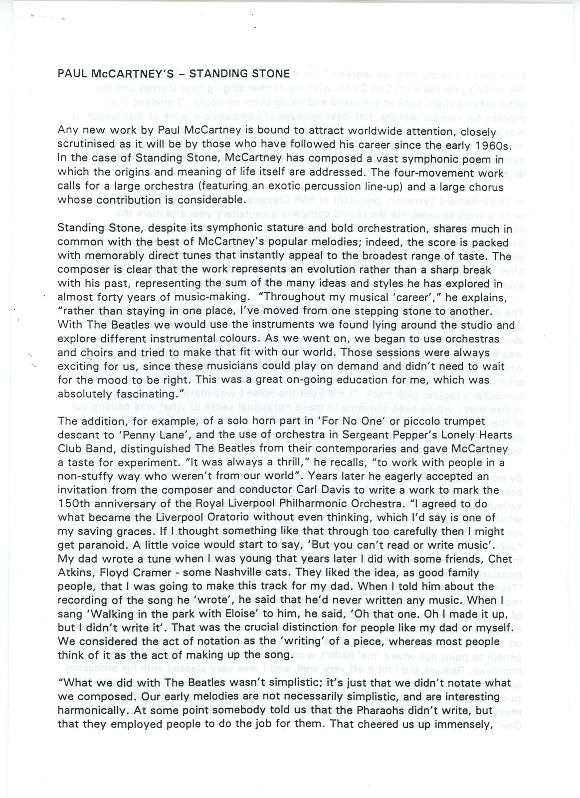 Paul McCartney Standing Stone Press Kit 1997