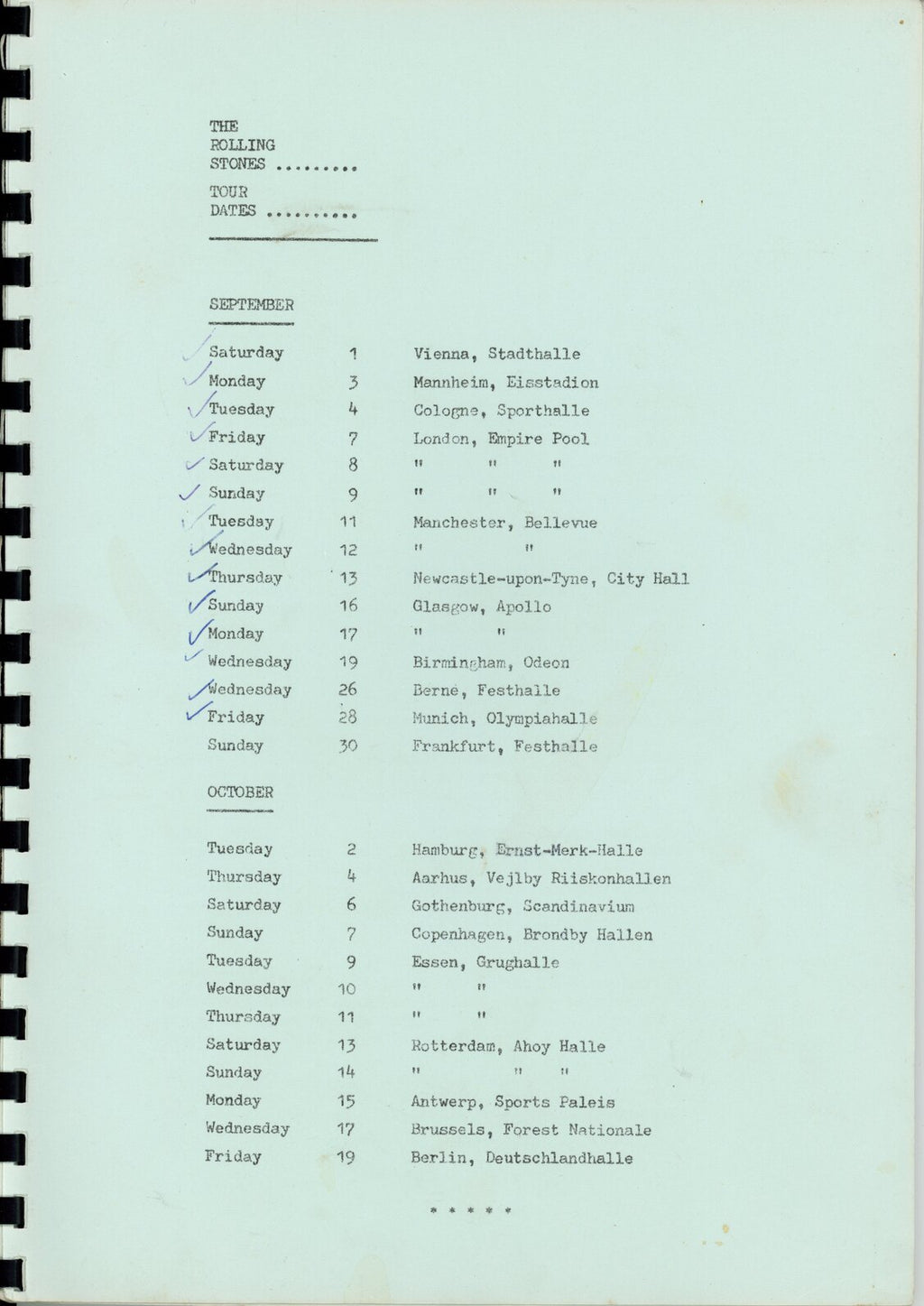 The Rolling Stones – Original 1973 Press Release / Itinerary