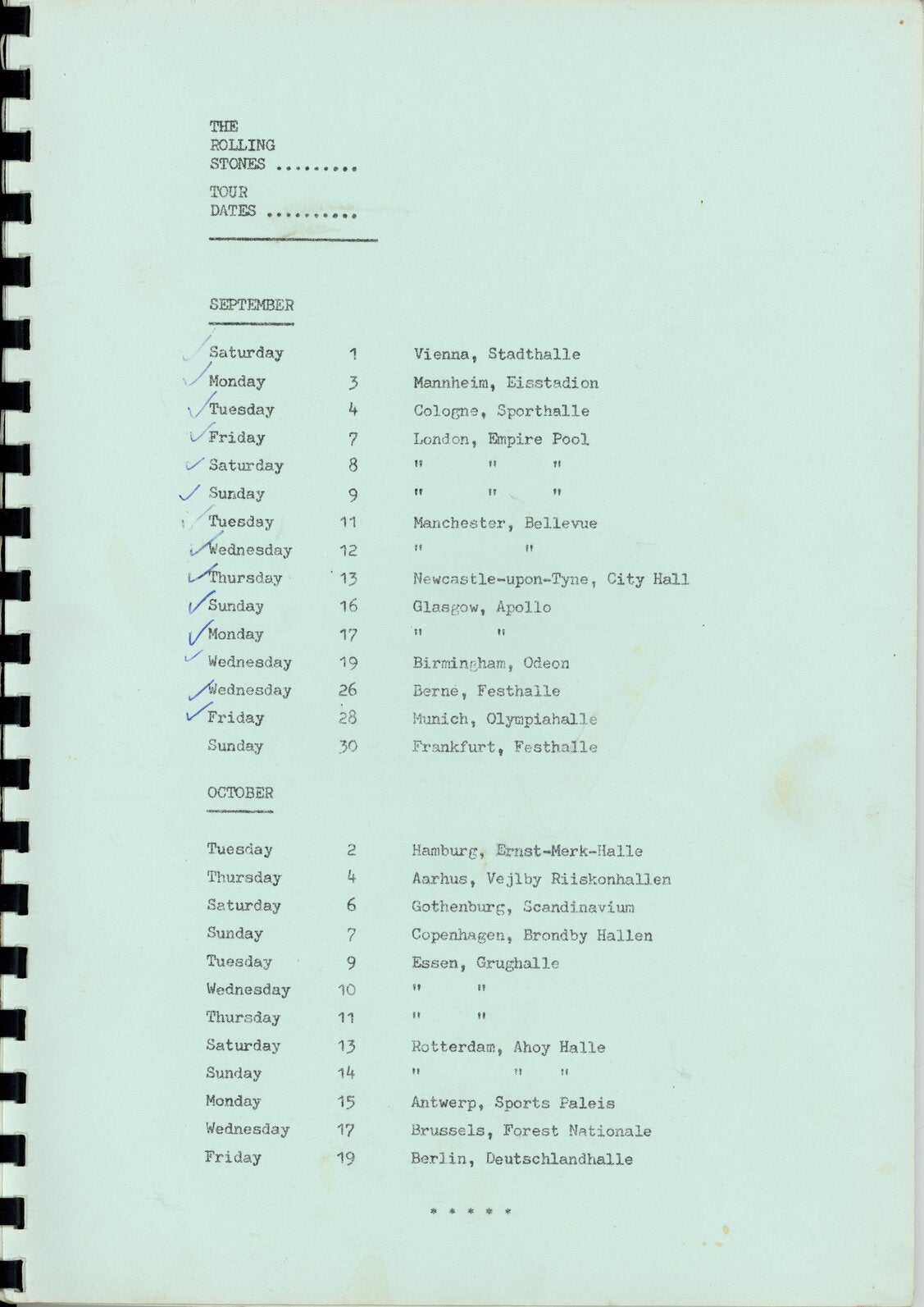 The Rolling Stones – Original 1973 Press Release / Itinerary