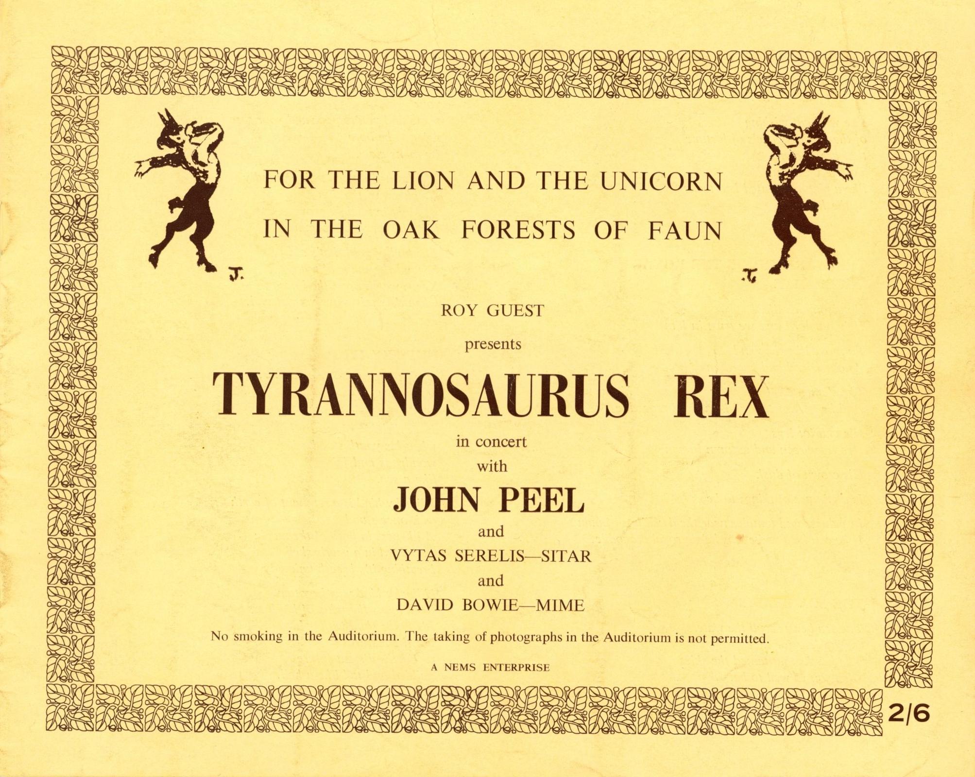 T-Rex “For the Lion and the Unicorn in the Oak Forests of Faun” programme