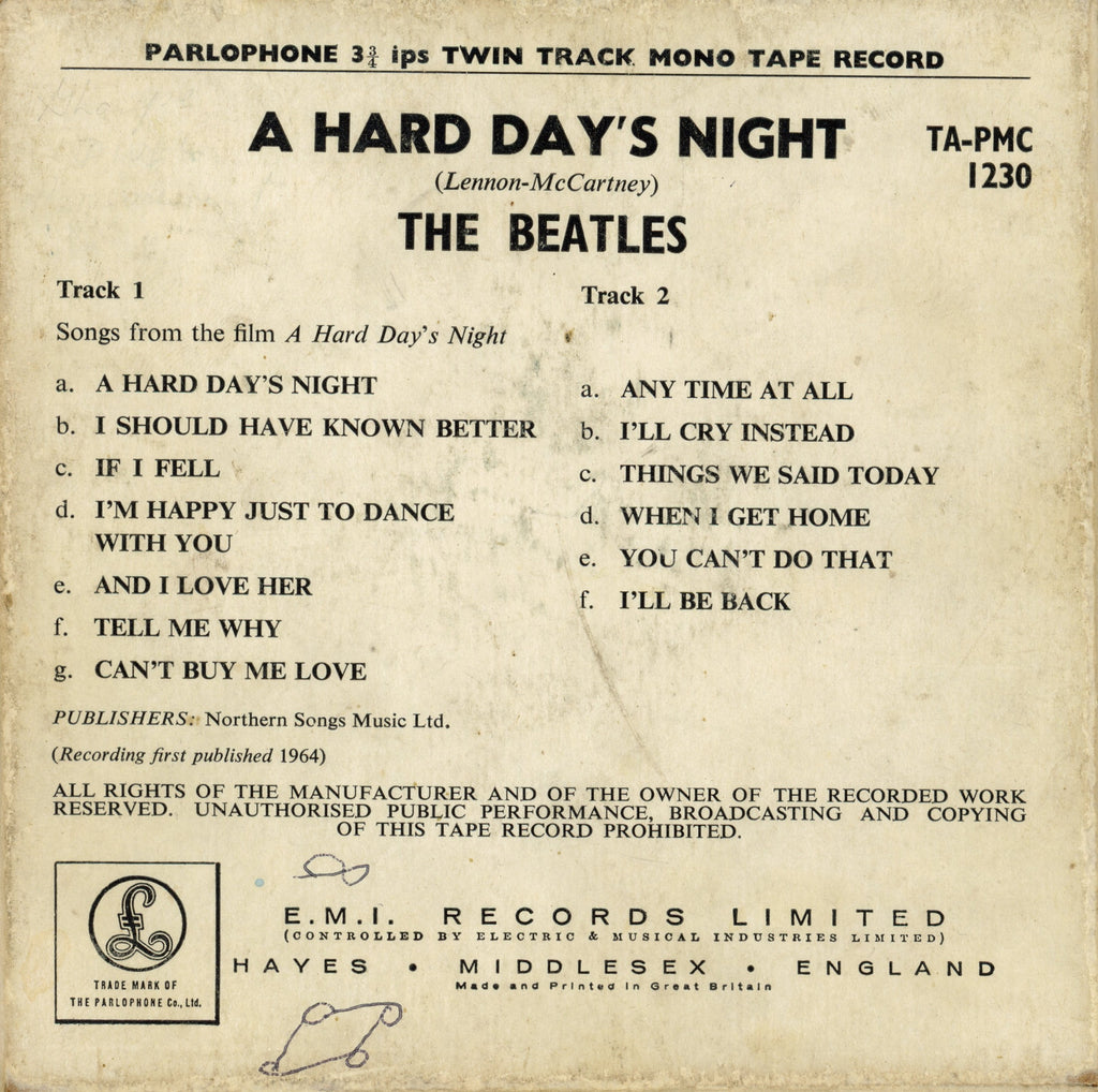 The Beatles 1964 “A Hard Day’s Night” Reel to Reel Tape