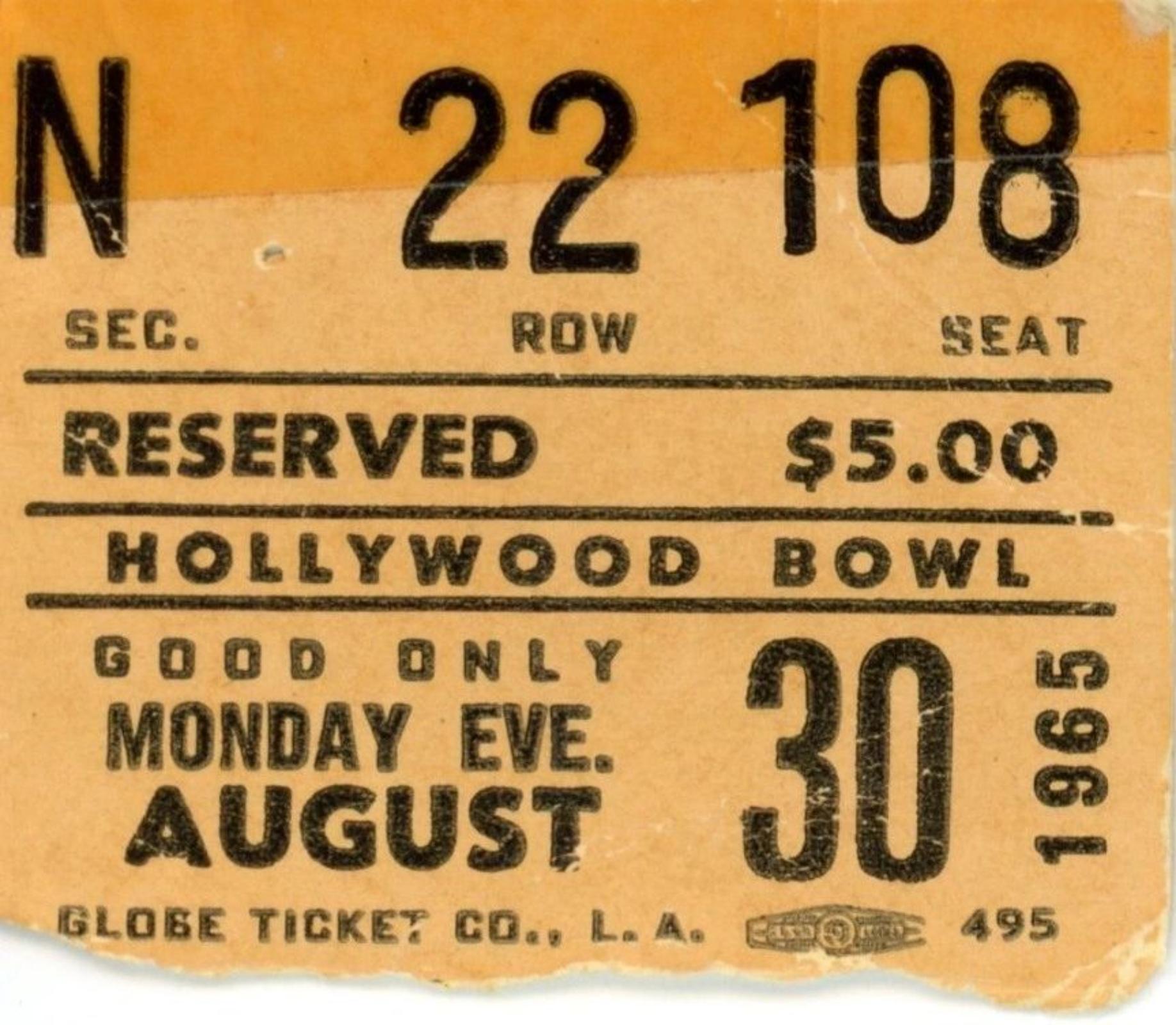 The Beatles Hollywood Bowl ticket stub 1965