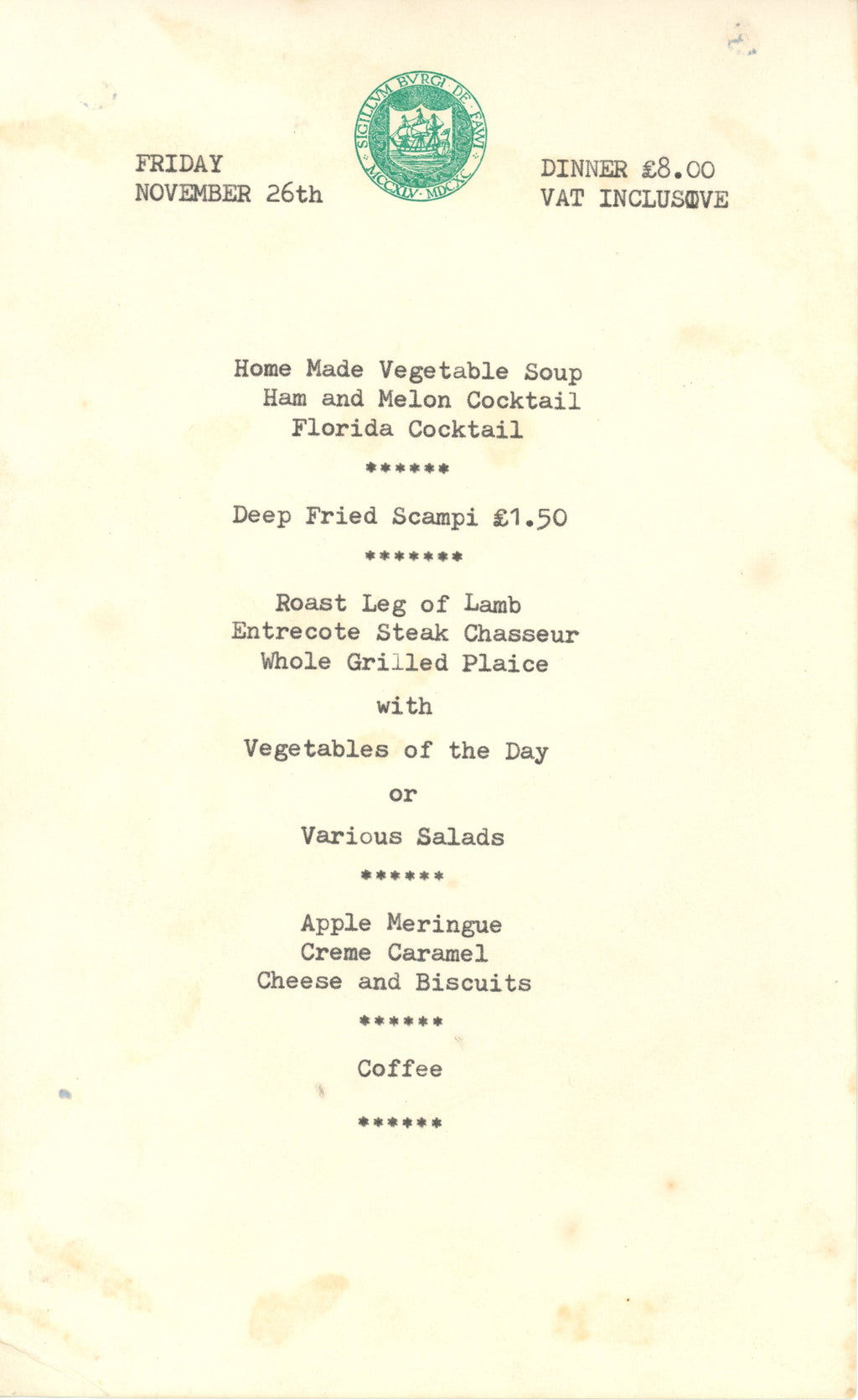 The Jam Signed Menu Card 1982