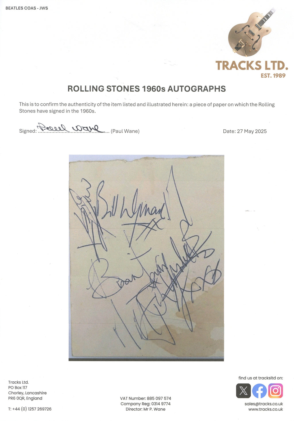 The Rolling Stones Autographs 1964