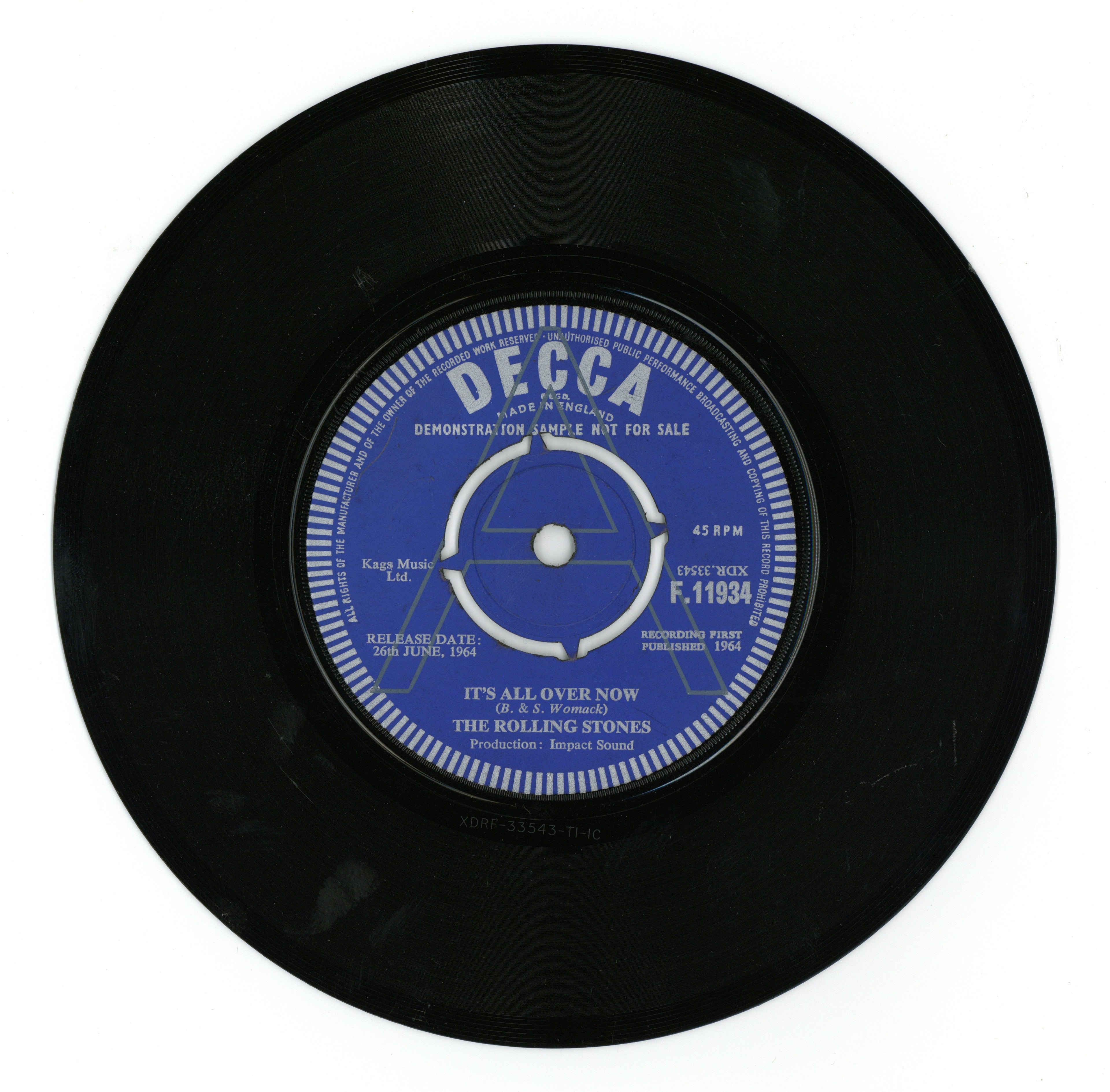 The Rolling Stones “Good Times, Bad Times” 7-Inch Demonstration Record