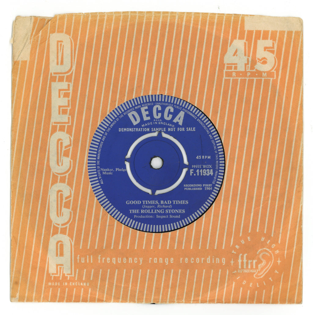The Rolling Stones “Good Times, Bad Times” 7-Inch Demonstration Record