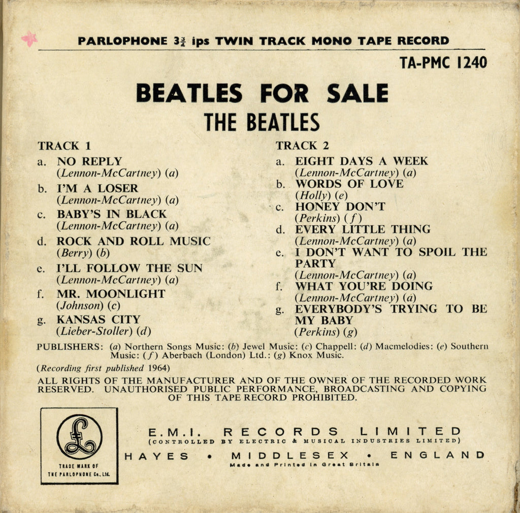 Beatles For Sale 1965 Mono Reel To Reel Tape